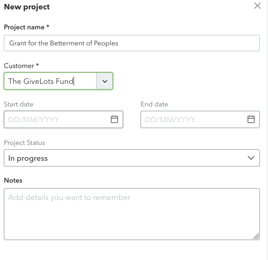 Setting up a grant via a project for tracking grant budgets